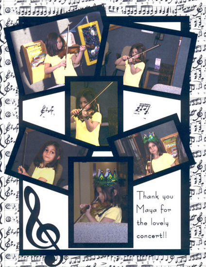 Collage of a patient playing her violin in the office